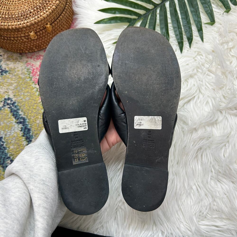 Schutz Black Fairy Slide Sandal 9 Leather Slip On Neutral Minimalist - Picture 4 of 6